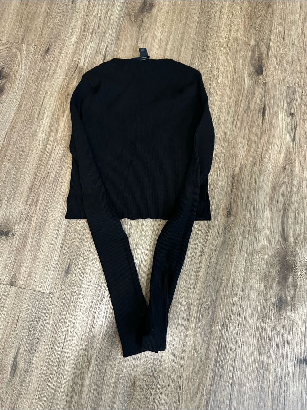 AllSaints Black Ribbed Crewneck Long-Sleeve Top